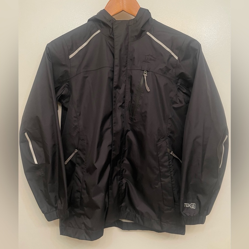 L.L.Bean TEK Trail Model Rain Jacket M (10-12) Black Silver Reflectors 2022